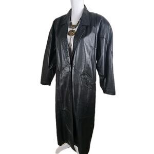 Vintage Laurice ~Woman Size S~ Black 100% Leather Trench Long Coat Fully Lined.